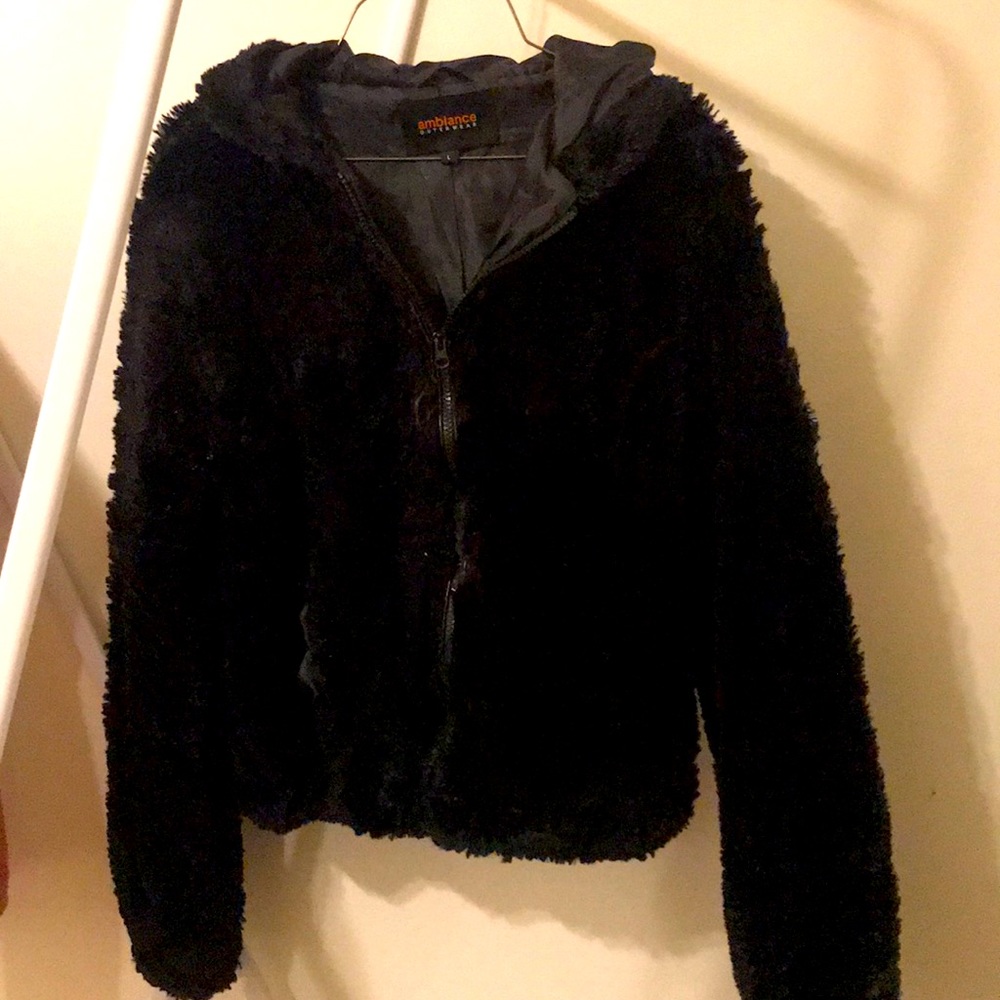 Black faux fur bomber jacket